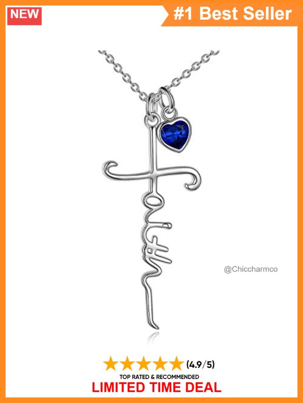 925 Sterling Silver Simulated Birthstone Faith Cross Necklace 18in